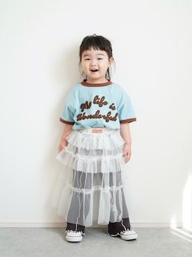 「p.premier（ピードットプルミエ）のアイテム」を使った、しなつさん（キッズ・90cm）の春コーディネート