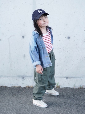 「ZOZOKIDSDAY」｜「アイテム（カーゴパンツ）」を使った、haa__fuuさん（キッズ・127cm）の春コーディネート