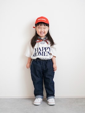 「MARKEY'S（マーキーズ）のデニムシェフパンツ（その他パンツ、ブルー系）」を使った、しなつさん（キッズ・90cm）の春コーディネート