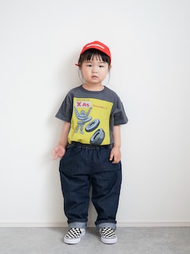 「アイテム（キャップ）」を使った、しなつさん（キッズ・90cm）の春コーディネート