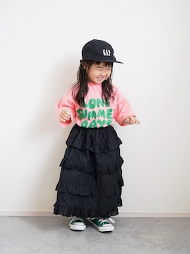 「アイテム（キャップ）」を使った、しなつさん（キッズ・90cm）の春コーディネート