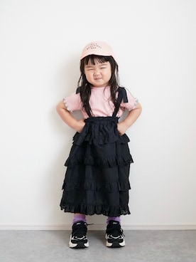 「アイテム（キャップ）」を使った、しなつさん（キッズ・90cm）の春コーディネート