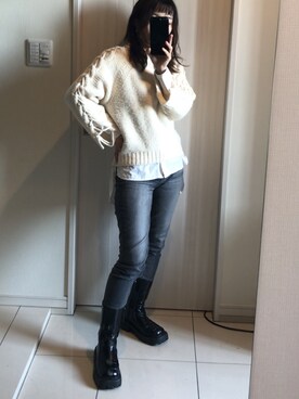 「編み上げニット」｜emicoさん（レディース・156cm）の秋コーディネート