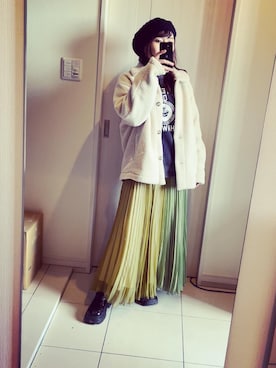 「フリース」｜「アイテム（ステンカラーコート）」を使った、emicoさん（レディース・156cm）の冬コーディネート
