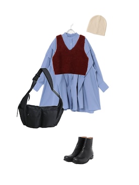 「アイテム（ベスト、レッド系）」を使った、sowaさん（レディース・160cm）の秋コーディネート