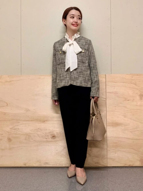 ORGUE ノーカラーツイードジャケット サックス ORGUE ノーカラーツイードジャケット サックス