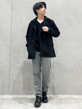 「シンプル・ベーシック」｜「アイテム（ピーコート）」を使った、THE SHOP TK officialさん（メンズ・173cm）の冬コーディネート