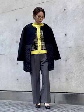 「イエロー」｜「アイテム（ノーカラーコート）」を使った、THE SHOP TK officialさん（レディース・156cm）の秋コーディネート