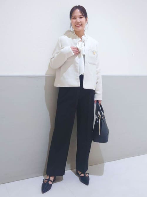 ONOFF活躍/セレモニー/通勤】ツイードノーカラージャケット/洗える