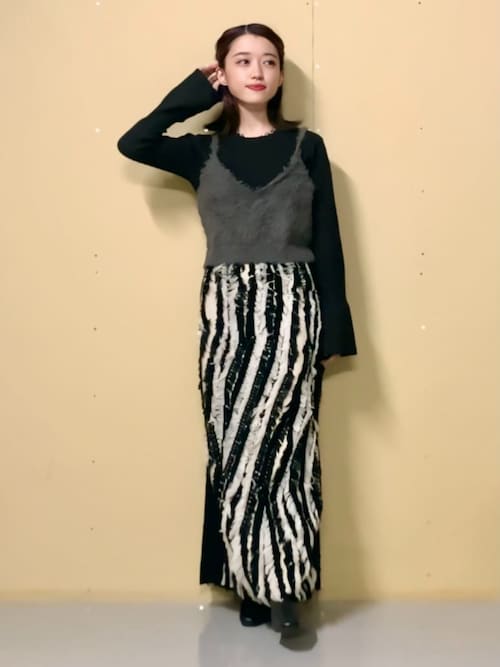 おしゃれ リラックス  ニット スカート セット フリンジ THE SHOP TK スカート 「セットアップ可」フリンジニット