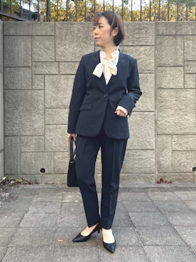 「アラフォーコーデ」｜「アイテム（ノーカラージャケット）」を使った、THE SHOP TK officialさん（レディース・158cm）の冬コーディネート