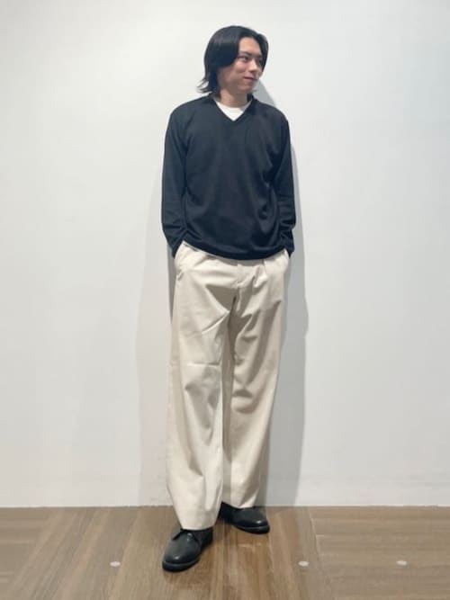 セール】畦編みフェイクレイヤードVネック長袖Tシャツ（Tシャツ