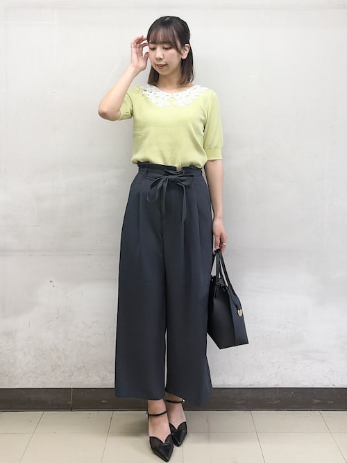 【新品タグ付き】レースタフタリボンネックニット　M 定価16,940円 リボンレース衿リブニット【洗濯機OK／接触冷感】（ニット/セーター