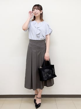 「index（インデックス）のチュールチューリップセパレートパンプス（パンプス、ブラック系）」を使った、ゆりなさん（レディース）の春コーディネート