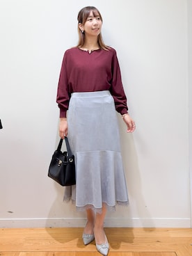 「index（インデックス）の【8色／S-3Lサイズ】ビジュー付きドルマンニット《洗濯機OK／抗ピリング》（Knitwear、レッド系）」を使った、ゆりなさん（レディース）の秋コーディネート