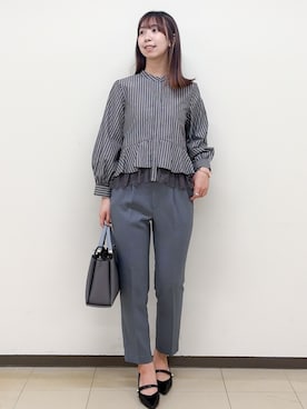 「index（インデックス）の【防シワ】レースレイヤードペプラムブラウス《洗濯機OK／イージーアイロン》（Shirts、ブラウン系）」を使った、ゆりなさん（レディース）の秋コーディネート