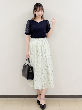 「index（インデックス）のチュールチューリップセパレートパンプス（パンプス、ブラック系）」を使った、ゆりなさん（レディース）の春コーディネート