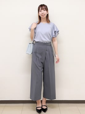「index（インデックス）の【接触冷感／UVケア】シフォンフリルドッキングトップス《洗濯機OK》（Tシャツ/カットソー、ブルー系）」を使った、ゆりなさん（レディース）の夏コーディネート