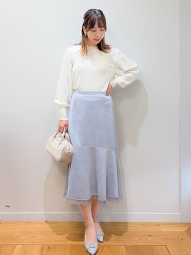 「index（インデックス）のカシミヤタッチハイネックニット【洗濯機OK／抗ピリング】（Knitwear、ホワイト系）」を使った、ゆりなさん（レディース）の秋コーディネート