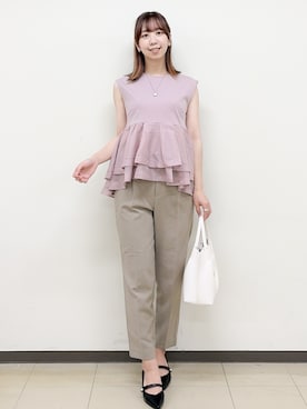 「index（インデックス）のダブルペプラムトップス【洗濯機OK】（Tシャツ/カットソー、ピンク系）」を使った、ゆりなさん（レディース）の夏コーディネート