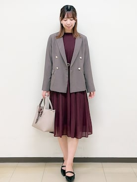 「index（インデックス）の《再入荷》ダブルブレストテーラードジャケット【接触冷感／吸水速乾／イージーアイロン／防シワ／洗濯機OK】（Tailored jacket、ブラウン系）」を使った、ゆりなさん（レディース）の秋コーディネート