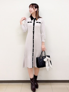 「index（インデックス）の【2WAY／自立】キルティングミドルトートバッグ（Tote、ブラック系）」を使った、ゆりなさん（レディース）の秋コーディネート