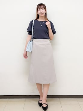 「index（インデックス）のバックフレアマーメイドスカート【洗濯機洗い可/イージーアイロン】（スカート、ベージュ系）」を使った、ゆりなさん（レディース）の夏コーディネート