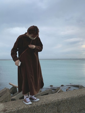 「ブラウンコーデ」｜「アイテム（シャツワンピース）」を使った、咲さん（レディース・162cm）の秋コーディネート