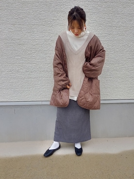 「Kastane（カスタネ）のアイテム（ノーカラーコート）」を使った、こなつさん（レディース・156cm）の秋コーディネート