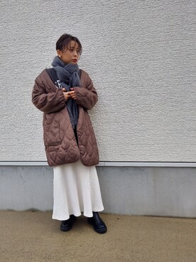 「Kastane（カスタネ）のアイテム（ノーカラーコート）」を使った、こなつさん（レディース・156cm）の冬コーディネート