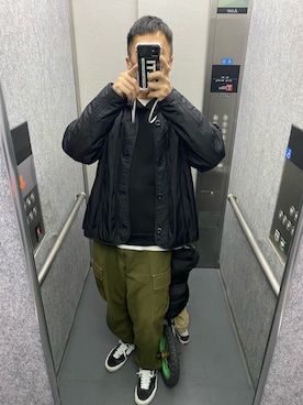 「GU（ジーユー）のアイテム（ノーカラージャケット）」を使った、chandai587さん（メンズ・172cm）の冬コーディネート