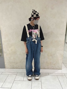 O0715 デニムハーフオーバーオールを使った人気ファッション