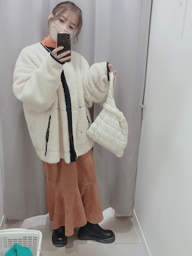 「キルティングバッグ」｜「アイテム（ブルゾン）」を使った、おまめ。さん（レディース・154cm）の冬コーディネート