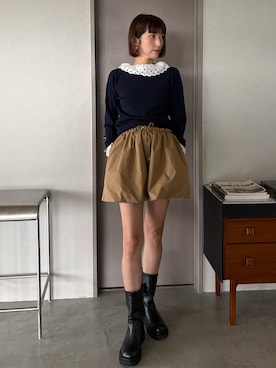 「DONOBAN（ドノバン）のバックリボンミドルブーツ（ブーツ、ブラック系）」を使った、DONOBAN OFFICIALさん（レディース・167cm）の秋コーディネート