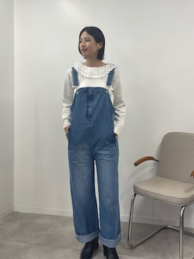 「DONOBAN（ドノバン）の【着るだけで完成するレイヤードスタイル】クラシック レース カラー ニット トップス プルオーバー レディース 長袖  重ね着 ストレッチ フリル 襟 襟付き オフィスカジュアル 伸縮性 ストレッチ ゆったり 体型カバー ドノバン Donoban（ニット/セーター、ホワイト系）」を使った、DONOBAN OFFICIALさん（レディース・167cm）の秋コーディネート