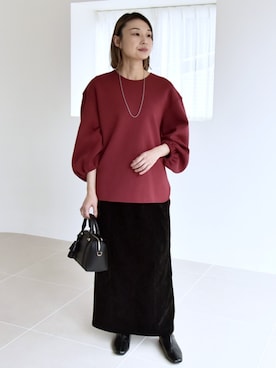 「アイテム（ボストンバッグ）」を使った、清水さん（レディース・165cm）の秋コーディネート