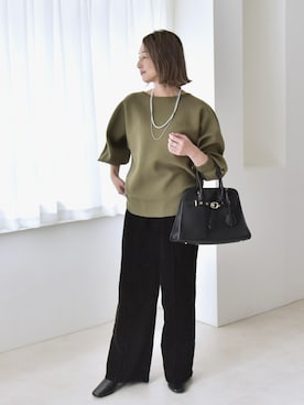 「quaranciel（カランシエル）のquaranciel: スクエアトゥ ローヒール ショート ブーツ（ブーツ）」を使った、清水さん（レディース・165cm）の秋コーディネート