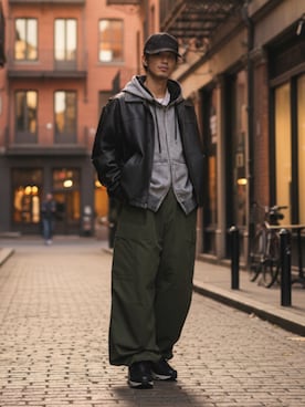 「アイテム（ライダースジャケット）」を使った、Lok1さん（メンズ・167cm）の秋コーディネート