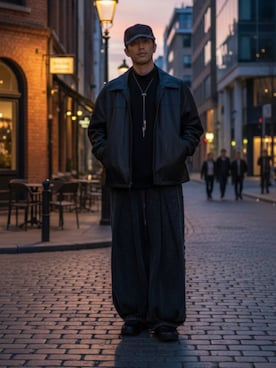 「アイテム（ライダースジャケット）」を使った、Lok1さん（メンズ・167cm）の秋コーディネート