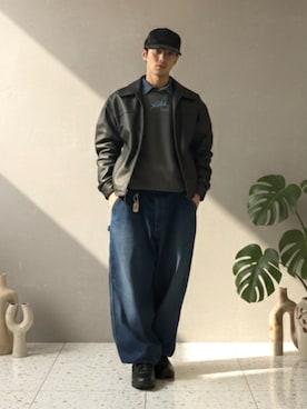 「アイテム（ライダースジャケット）」を使った、Lok1さん（メンズ・167cm）の冬コーディネート