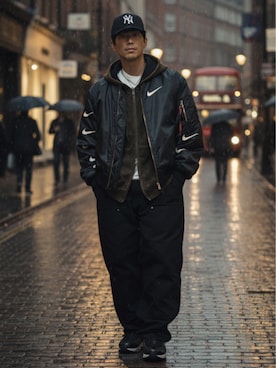 「アイテム（MA-1）」を使った、Lok1さん（メンズ・167cm）の秋コーディネート