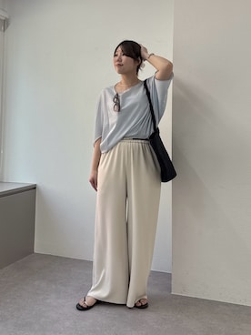 「GALLARDAGALANTE（ガリャルダガランテ）の【MIORA】ラフィア2WAYトート（トートバッグ、ブラウン系）」を使った、ranさん（レディース・160cm）の春コーディネート