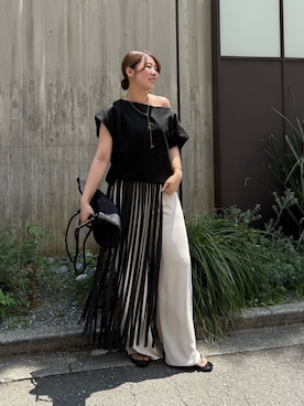 「GALLARDAGALANTE（ガリャルダガランテ）の【即戦力パンツ】【3サイズ展開】ワイドイージーパンツ（その他パンツ、ベージュ系）」を使った、ranさん（レディース・160cm）の春コーディネート