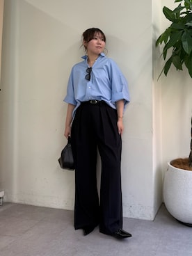 「GALLARDAGALANTE（ガリャルダガランテ）のダブルタックパンツ（その他パンツ、ブルー系）」を使った、ranさん（レディース・160cm）の夏コーディネート