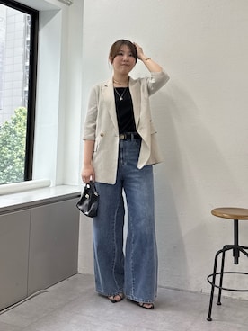 「GALLARDAGALANTE（ガリャルダガランテ）の【2.718】ナローストラップサンダル（サンダル、ブラック系）」を使った、ranさん（レディース・160cm）の春コーディネート