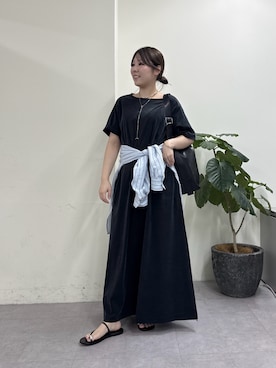 「GALLARDAGALANTE（ガリャルダガランテ）のキュプラジャージードレス（ワンピース、ブラック系）」を使った、ranさん（レディース・160cm）の春コーディネート