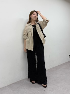 「GALLARDAGALANTE（ガリャルダガランテ）の【手洗い可】シアーレースキャミワンピース（ワンピース、ブラック系）」を使った、ranさん（レディース・160cm）の春コーディネート