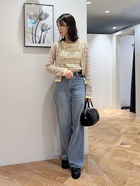 「N.（N. Natural Beauty Basic）（エヌエヌナチュラルビューティーベーシック）のボーダーアンサンブル（アンサンブル、イエロー系）」を使った、mizukiさん（レディース・161cm）の秋コーディネート