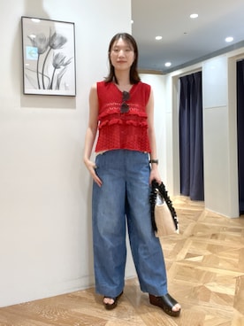 「NATURAL BEAUTY BASIC（ナチュラルビューティーベーシック）の◇スリークエッジグラス（Sunglasses、ブラウン系）」を使った、mizukiさん（レディース・161cm）の夏コーディネート