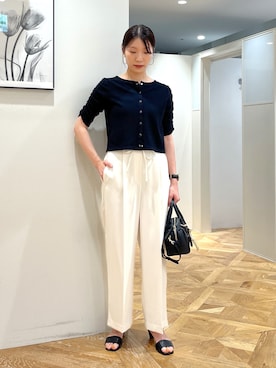 「NATURAL BEAUTY BASIC（ナチュラルビューティーベーシック）の前後２ＷＡＹカーディガン（Tシャツ/カットソー、ブラック系）」を使った、mizukiさん（レディース・161cm）の夏コーディネート